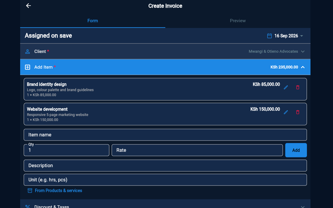Creating an invoice in Invoice Pro