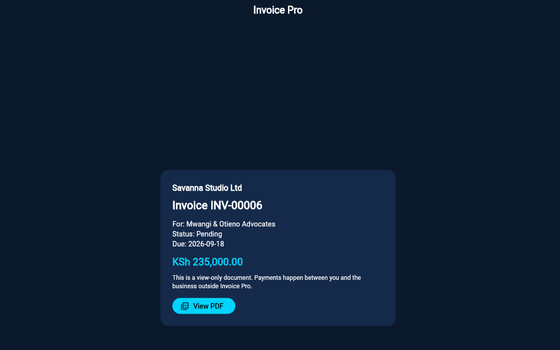 A view-only invoice opened from a shared link